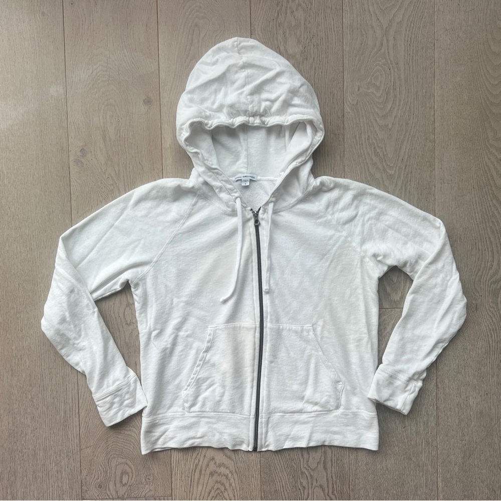 James Perse White Cotton Zip Up Hoodie Jacket Sweatshirt Size 4 Fits Size S/M